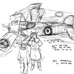 1:1 aircraft airplane ambiguous_gender anthro antlers biplane black_and_white cat_knight clothed clothing comic deer deer_prince destroyed_vehicle dialogue domestic_cat duo english_text felid feline felis hi_res hladilnik horn male mammal monochrome simple_background size_difference sketch text vehicle white_background world_war_1 wreckage