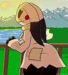 anthro anthrofied big_butt butt detailed_background female pokemorph solo kifirelava nintendo pokemon anapel_(kifirelava) generation_7_pokemon mimikyu pokemon_(species) absurd_res hi_res