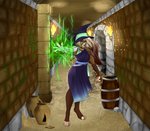 anthro barrel clothing dungeon female hair hat headgear headwear looking_at_viewer magic magic_user maze solo torch vase witch witch_hat guepardoxart bear mammal hi_res