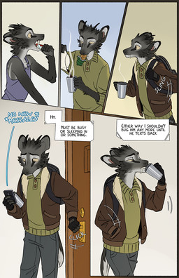 anthro biped brush brushing brushing_teeth cellphone closing_door container cup door drinking eating electronics food holding_cellphone holding_container holding_cup holding_object holding_phone holding_smartphone inner_monologue kettle looking_at_cellphone looking_at_object looking_at_phone male phone pouring_drink smartphone solo tail text text_box thinking falco_works pen_(falco_works) cervine deer mammal tufted_deer 2024 comic digital_media_(artwork) english_text hi_res