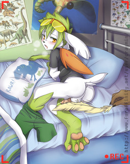 anus balls bed blush butt clothing craymin dinosaur eyewear feather green_hair hair hindpaw legendary_pokémon male nintendo open_mouth pawpads paws penis pillow pokémon precum rawr scalie shaymin solo sunglasses tickling tickling_feet vein video_games yellow_eyes
Rating: Explicit
Score: 18
User: Manabu
Date: October 22, 2012