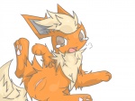 bodily_fluids breath brown_eyes female feral fur genitals lying on_side orange_body orange_fur panting pawpads paws pussy solo tears shin_(artist) nintendo pokemon eeveelution flareon generation_1_pokemon pokemon_(species) 4:3