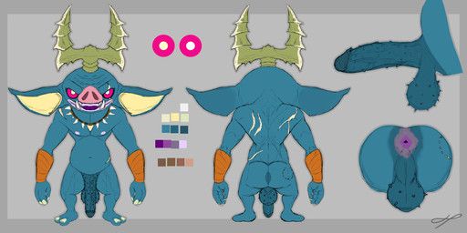 anthro anus armwear balls big_balls big_ears big_penis biped blue_body blue_skin butt clothing erection eye_scar facial_scar genitals glans horn male male_anthro nubbed_penis penis presenting presenting_anus presenting_balls presenting_penis scar short simple_background solo spiked_penis spikes spikes_(anatomy) spread_anus spreading standing tusks vein veiny_penis hazed01 nintendo the_legend_of_zelda kooko_(eddiev) blin_(tloz) bokoblin 2:1 absurd_res hi_res model_sheet