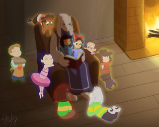 ambiguous_gender anthro apron book bottomwear clothed clothing dancewear dessert eyes_closed eyewear female food glasses group hat headgear headwear holidays male pastry pie skirt tutu young young_ambiguous young_anthro young_female young_human young_male tc-96 mother's_day undertale undertale_(series) asriel_dreemurr chara_(undertale) frisk_(undertale) toriel boss_monster_(undertale) bovid caprine ghost human mammal spirit 2017 absurd_res hi_res