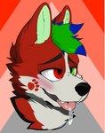 anthro blush bodily_fluids decal drooling fur fur_markings heterochromia highlights_(coloring) kouhei_does_art markings open_mouth saliva side_view solo tongue tongue_out absurd_res headshot_portrait hi_res icon portrait