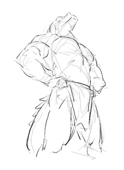anthro biped bottomwear clothed clothed_anthro clothed_male clothing front_view grey_background hands_on_own_hips loincloth loincloth_only low-angle_view male mouth_closed pose simple_background snout solo tail tail_ridge topless topless_anthro topless_male worm's-eye_view kingarthur_i lizard reptile scalie 2024 digital_drawing_(artwork) digital_media_(artwork) greyscale monochrome portrait sketch three-quarter_portrait