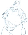 anthro balls belly clothing erection genitals humanoid_genitalia humanoid_hands humanoid_penis male mature_male navel overweight overweight_male penis shirt simple_background solo tank_top topwear white_background bravo ground_squirrel groundhog mammal marmot rodent sciurid 2019 blue_and_white hi_res monochrome sketch