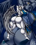 big_breasts big_butt breasts butt clothed clothing feathered_wings feathers female huge_butt muscular muscular_female muscular_humanoid nipple_outline rear_view solo thong underwear wings osmar-shotgun humanoid winged_humanoid absurd_res hi_res