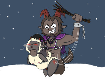 abdominal_bulge abs ambiguous_gender anal anal_penetration anthro asphyxiation bare_chest bdsm bell black_nipples blush blush_lines bondage bound breath brown_body brown_fur cape cape_only chastity_cage chastity_cage_only chastity_device chastity_device_only choking christmas_clothing christmas_headwear clothing cuff_(restraint) curved_horn detailed_background duo eyes_closed fur grey_body hair hat hat_only head_tuft headgear headgear_only headwear headwear_only highlights_(coloring) holidays horizontal_pupils horn jewelry kinkmas lock_symbol looking_at_another looking_pleasured male male/male male_penetrated male_penetrating male_penetrating_male mostly_nude motion_lines muscular muscular_male necklace nipples nude open_mouth pendant penetration pink_nipples pointy_ears pupils purple_clothing reins restraints santa_hat sex shackles sharp_teeth simple_background size_difference smile snow snowing stick submissive tail teeth text thick_thighs torn_clothing tuft wearing_chastity_cage wearing_chastity_device whip_mark whipping white_body white_fur wool_(fur) slightlyarousedguy christmas cult_of_the_lamb massive_monster_(studio) goat_(cult_of_the_lamb) krampus lamb_(cult_of_the_lamb) animate_inanimate bovid caprine caprine_demon demon goat goat_demon mammal sheep 2025 4:3 digital_media_(artwork) english_text hi_res shaded signature