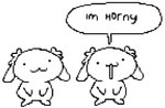:3 ambiguous_gender anthro aroused big_ears dialogue dot_eyes looking_at_viewer open_mouth simple_background simple_eyes solo speech_bubble text skinnypepperoni araw canid canine canis domestic_dog mammal 2024 black_and_white digital_media_(artwork) english_text monochrome pixel_(artwork) sketch