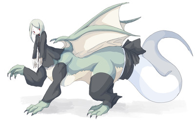 accessory black_clothing black_dress clothed clothed_female clothed_taur clothing collar dress female female_taur furgonomics green_body grey_hair hair leash looking_back membrane_(anatomy) membranous_wings red_eyes ribbons solo tail tail_accessory tail_clothing tail_ribbon tail_stocking taur_clothing wings whitechip mythology dragon dragon_taur humanoid_taur mythological_creature mythological_scalie scalie taur 2023 hi_res