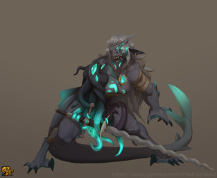 3_tongues 4_toes 5_fingers bandage bandaged_chest bandages_only bodily_fluids breasts brown_eyes claws cleavage clothed clothing collar digitigrade ear_piercing ear_ring eyelashes eyes_everywhere eyes_on_body facial_scar feet female finger_claws fingers glowing glowing_eyes glowing_markings greatsword grey_body grey_scales hair holding_object holding_weapon jewelry long_hair long_tail looking_at_viewer markings melee_weapon membrane_(anatomy) menacing_aura multi_eye multi_tongue muscular muscular_female muscular_humanoid necklace non-mammal_breasts one_eye_closed open_mouth piercing ring_piercing saliva saliva_on_tongue saliva_string scales scar shark_fin shark_tail sharp_teeth simple_background smile solo sword tail teal_eyes teeth tentacles toe_claws toes tongue tongue_out unusual_anatomy unusual_eye_placement warrior weapon webbed_feet webbed_hands white_hair mrwhitebear animal_humanoid aquatic aquatic_humanoid cephalopod eldritch_abomination eldritch_being eldritch_humanoid fish humanoid hybrid mollusk 2026 absurd_res digital_media_(artwork) hi_res