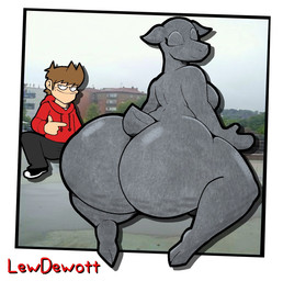 anthro big_butt breasts brown_hair butt butt_focus clothing crouching duo ears_down female footwear hair hoodie kneeling looking_at_viewer looking_back looking_back_at_viewer male narrowed_eyes photo_background pivoted_ears rear_view red_clothing red_hoodie red_topwear sculpture scut_tail shoes short_tail smile spread_legs spreading statue tail thick_thighs topwear lewdewott asker_kulturhus don't_be_a_stranger_(sculpture) tord_(eddsworld) deer human mammal 2025 hi_res photography_(artwork) signature