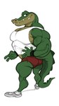 anthro butt clothing green_body hero male muscular muscular_anthro muscular_male shirt solo tank_top topwear analon_(artist) animalympics bolt_jenkins alligator alligatorid crocodilian reptile scalie 9:16