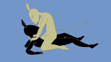 anal anal_penetration anthro balls bedroom_eyes black_body blue_background bouncing_penis cowgirl_position duo from_front_position genitals humanoid_genitalia male male/male narrowed_eyes nude on_bottom on_top penetration penis pointy_ears seductive sex simple_background tail yellow_body cecildeatrio cay_(toxoglossa) 16:9 3d_(artwork) 3d_animation animated digital_media_(artwork) hi_res no_sound short_playtime video widescreen