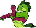 amazon anthro arm_wraps back_plates bandeau breasts chest_wraps clenched_hands clothing female fist flexing green_body green_scales muscular muscular_female red_eyes scales simple_background solo stretching topwear under_boob white_background wraps digitalkaiju dinozon_fury breccia dinosaur ornithischian prehistoric_species reptile scalie stegosaurian stegosaurus thyreophoran plates_(disambiguation) bust_portrait portrait