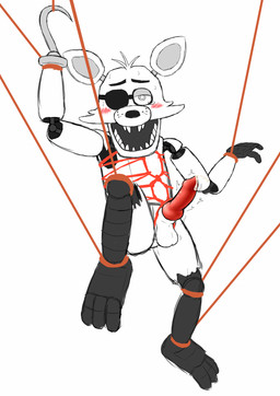 animal_genitalia animal_penis anthro balls blush bodily_fluids bound canine_genitalia canine_penis cum erection eye_patch eyewear genital_fluids genitals hook hook_hand knot knotted_penis machine male open_mouth penis pirate simple_background solo sweat sweatdrop teeth proto06 five_nights_at_freddy's scottgames foxy_(fnaf) animatronic canid canine fox mammal robot 2015 digital_media_(artwork) hi_res partially_colored