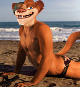 abs anthro anthrofied butt clothing eye_patch eyewear male solo underbite underwear oystercatcher7 third-party_edit blue_sky_studios ice_age_(series) buck_(ice_age) mammal mustelid musteline true_musteline weasel photo_manipulation photomorph