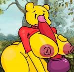 :d anthro big_breasts big_butt big_penis breast_play breasts butt clothing crossgender duo female genitals huge_breasts huge_butt male male/female open_mouth outside penis plant plushie plushophilia sex shirt smile solo_focus titfuck topwear tree unexpected yellow_body detnox disney winnie_the_pooh_(franchise) pooh_bear bear humanoid mammal