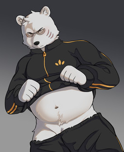 anthro barely_visible_genitalia barely_visible_penis belly bottomwear bulge clothing eyewear fur genitals glasses humanoid_hands kemono male navel overweight overweight_anthro overweight_male pants penis simple_background solo white_body white_fur huka odd_taxi sekiguchi_(odd_taxi) bear mammal polar_bear ursine 2021 absurd_res hi_res