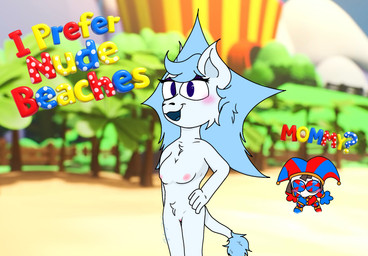 anthro areola beach biped blue_body blue_fur blush blush_lines breasts butt circus circus_tent duo female female_anthro fur genitals innie_vulva nipples nude nude_anthro star tail vulva galaxystardubs fototeta glitch_productions the_amazing_digital_circus fan_character pomni_(tadc) equid equine horse human mammal pony hi_res shaded