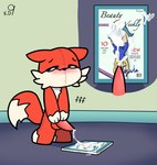 anthro bodily_fluids cum genital_fluids male masturbation plushie solo text young young_anthro young_male krackdown9 candy_(krackdown9) animate_inanimate canid canine fox living_plushie mammal english_text hi_res