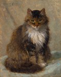 1894 19th_century absurd_res ambiguous_gender ancient_art brown_body brown_fur chest_tuft domestic_cat felid feline felis feral formal_art full-length_portrait fur green_eyes henriette_ronner-knip hi_res looking_at_viewer maine_coon mammal no_sclera oil_painting_(artwork) painting_(artwork) portrait public_domain quadruped realistic signature sitting solo traditional_media_(artwork) tuft whiskers white_body white_fur