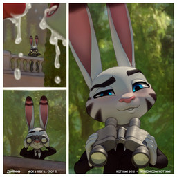 4_fingers anthro aroused aroused_smile being_watched binoculars black_stripes blue_eyes blush bodily_fluids bodily_fluids_drip bodily_fluids_from_mouth bodily_fluids_in_mouth border claws clothed clothing cum cum_in_mouth cum_inside cum_on_face cum_on_penis detailed_background dripping duo ear_markings ears_up ejaculation eyebrows facial_markings female fingers fur genital_fluids genitals grey_body group head_markings holding_object humanoid_genitalia humanoid_penis long_ears looking_at_another looking_at_viewer male male/female markings multicolored_body multicolored_fur mystic_spring_oasis narrowed_eyes necktie open_mouth oral oral_invitation outside paws penis plant public shirt smile spying standing stripes suit suit_jacket teeth text topwear tree two_tone_body two_tone_fur voyeur white_border white_clothing white_shirt white_topwear kotyami disney zootopia jack_savage judy_hopps nick_wilde canid canine fox lagomorph leporid mammal rabbit 1:1 2021 comic digital_media_(artwork) english_text url