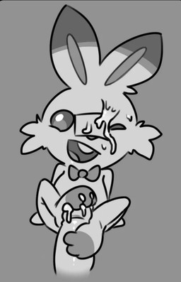 anthro bodily_fluids cum cum_in_toes cum_on_face cum_on_feet duo feet foot_fetish foot_play footjob genital_fluids genitals happy happy_sex interspecies male penis pokephilia sex young pokehidden nintendo pokemon generation_8_pokemon lagomorph leporid mammal pokemon_(species) rabbit scorbunny hi_res monochrome