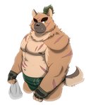 anthro belly black_nose brown_body brown_fur cute_fangs fangs fur humanoid_hands male moobs nipples one_eye_closed simple_background slightly_chubby solo sumo teeth white_background wink cuson lifewonders tokyo_afterschool_summoners yasuyori_(tas) canid canine canis domestic_dog mammal 2020 hi_res