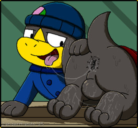 after_anal after_oral after_rimming anthro anus balls beanie blinking bodily_fluids bottomless bottomless_anthro bottomless_male breath butt clothed clothed_anthro clothed_male clothing duo feet fur genitals grey_body grey_fur hand_on_butt hat headgear headwear male male/male narrowed_eyes open_mouth open_smile raised_tail saliva saliva_on_anus saliva_on_balls saliva_on_foot saliva_string smile tail text tongue tongue_out yellow_body zandermanith nintendo pokemon generation_2_pokemon generation_6_pokemon helioptile houndour pokemon_(species) 2025 2d_animation animated artist_name digital_media_(artwork) pixel_(artwork) pixel_animation