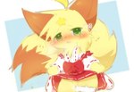 anthro blush clothed clothed_female clothing dress female fur genitals green_eyes orange_body orange_fur pussy solo yellow_body yellow_fur young young_anthro young_female deaic canid canine fox mammal 2023