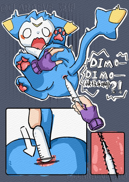 ambiguous_gender black_eyes blue_body blue_fur censored_anus chinese duo feral fur looking_at_viewer male medical_instrument medical_thermometer rectal_thermometer scientific_instrument simple_background text thermometer claraeve roco_kingdom dimo_(roco_kingdom) humanoid mammal censored chinese_text comic sequence signature translation_request