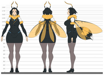antennae_(anatomy) black_hair blue_eyes breasts butt clothing female female_humanoid hair legwear medium_breasts pantyhose short_hair solo standing thick_thighs translucent translucent_wings wide_hips wings randomtanstudio miko_(randomtanstudio) animal_humanoid arthropod arthropod_humanoid bee_humanoid humanoid hymenopteran hymenopteran_humanoid insect insect_humanoid hi_res model_sheet