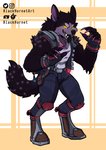 anthro claws clothed clothing fur gloves hair handwear jacket looking_at_viewer male purple_body purple_fur purple_hair solo topwear yellow_eyes blackhornet canid canine canis mammal wolf absurd_res digital_media_(artwork) hi_res