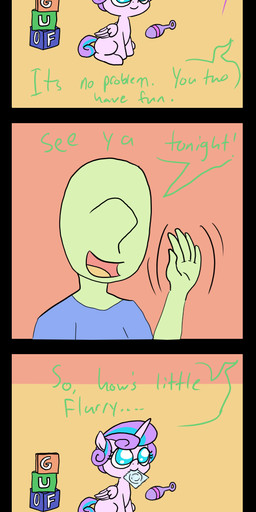 condom dialogue duo feral horn neonate sexual_barrier_device simple_background sitting text toony toy waving_hand wings young young_feral happy_harvey friendship_is_magic hasbro my_little_pony mythology anon flurry_heart_(mlp) equid equine human mammal mythological_creature mythological_equine winged_unicorn comic english_text hi_res