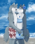 accessory anthro beach blue_rose cloud detailed_background duo eyes_closed female flower flower_in_hair hair hair_accessory jewelry kissing male necklace outside plant romantic romantic_couple rose_(flower) sand sea seaside sky tail water lunar_epitaph blaze-lupine_(character) blaze_(wolf) canid canine canis mammal wolf 2011 hi_res