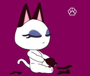 anthro armwear chibi clothing elbow_gloves eyes_closed female footwear fur gloves handwear legwear nude nude_female putting_on_clothes putting_on_socks simple_background small_mouth socks solo stockings white_body white_fur rob-posa animal_crossing nintendo olivia_(animal_crossing) domestic_cat felid feline felis mammal