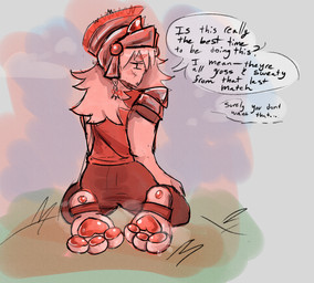 3_toes accessory ambiguous_gender armor barefoot blush bodily_fluids bottomwear braided_hair butt clothed clothing dialogue embarrassed facial_scar feet flustered foot_focus hair hair_accessory hair_ribbon headgear heart_pawpads horn knight_helmet long_hair looking_at_viewer looking_back metal_headgear musk musky_feet nervous nervous_look open_mouth outside pawpads paws ribbons scar shy simple_background sitting sitting_on_ground sketch_background solo speech_bubble stirrup_legwear stirrups sweat sweaty_feet sweaty_paws talking_to_viewer text toes white_body zane1216704 sword_(phighting) horned_humanoid humanoid inphernal digital_media_(artwork) english_text hi_res sketch