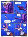3:4 ?! antennae_(anatomy) bobbydando breasts clothed clothing comic dialogue english_text facial_markings fairies_vs_tentacles fairy female hair head_markings humanoid markings monster mylia_(fvt) nihallaks_(species) not_furry purple_hair question_mark speech_bubble tentacle_creature tentacles text
