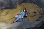 anthro big_penis big_stomach bone boots cave clothed clothed_female clothing duo female female_penetrated footwear genitals hair horn male male/female male_penetrating male_penetrating_female nude_anthro penetration penis sex shoes skull sleeping tail teeth vault_suit hecreat fallout microsoft deathclaw human mammal reptile scalie absurd_res hi_res tagme
