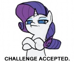 blue_eyes challenge_accepted crossed_arms female feral fur hair horn looking_at_viewer purple_hair simple_background solo text white_background white_body white_fur valcron friendship_is_magic hasbro my_little_pony mythology rarity_(mlp) equid equine mammal mythological_creature mythological_equine unicorn english_text image_macro meme reaction_image