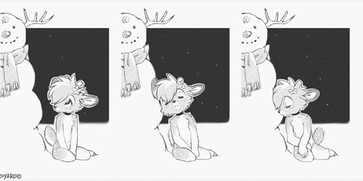 anthro antler_stump flower_on_head male resting_head sleeping snowman solo tired young young_anthro koiyaroid koiyaroid_(character) deer mammal hi_res