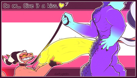 anthro balls big_balls big_penis black_border blue_nipples blush blush_lines bodily_fluids body_hair border chest_hair circumcised collar colored_nails darkened_balls darkened_genitalia dialogue digitigrade duo excessive_genital_fluids excessive_precum facial_hair fangs feathers fluffy fluffy_chest genital_fluids genitals glowing glowing_eyes glowing_genitalia glowing_penis grin hair hand_on_hip hand_on_penis happy_trail head_tuft heart_symbol holding_leash holding_object holding_penis horn huge_balls huge_penis hyper hyper_balls hyper_genitalia hyper_penis leash looking_at_another male male/male muscular muscular_male mustache nails naughty_face nipples nude nude_male penis precum precum_squirt pubes purple_body sharp_teeth size_difference smile speech_bubble spiked_penis spikes spikes_(anatomy) stubble tail tail_feathers teeth text throbbing throbbing_penis tongue tongue_out tuft vein veiny_penis white_hair yellow_eyes yellow_penis conditional_dnp electricpants138456 hellaverse helluva_boss asmodeus_(helluva_boss) striker_(helluva_boss) avian bird demon goetia humanoid imp 2025 7:4 colored digital_drawing_(artwork) digital_media_(artwork) english_text hi_res
