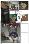 anthro battle blue_eyes canid canine clothed clothing comic duo ear_piercing english_text eyes_closed female fox fur gloves_(marking) grin love_can_be_different male mammal markings miles_df multi-word_onomatopoeia muscular muscular_male navel nine_frame_image onomatopoeia outside_panel overlay_layer panel_overlap piercing prison red_body red_fur separation_(layout) smile sound_effects source_request tan_body tan_fur teeth text topless yellow_body yellow_eyes yellow_fur zoom_in_transition
