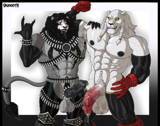abs accessory anthro armpit_hair armpit_tuft armwear ball_tuft balls beard biceps big_penis biped black_nose black_penis black_sclera bodily_fluids body_hair boots bracelet braided_hair chaps claws clothing cock_ring cum dripping duo elbow_gloves erection facial_hair facial_piercing facial_tattoo feet flexing flexing_bicep flexing_both_biceps footwear foreskin fur genital_fluids genitals glans gloves glowing glowing_eyes hair handwear harness humanoid_genitalia humanoid_penis jewelry latex latex_clothing latex_gloves latex_handwear leaking_precum leather leather_clothing leather_daddy legwear looking_at_viewer male male/male mostly_nude_anthro mostly_nude_male muscular muscular_anthro muscular_male musk navel nipples occult_symbol open_mouth pecs penis penis_accessory penis_jewelry pentagram piercing precum precum_drip precum_on_penis pubic_fuzz retracted_foreskin rock_out_with_your_cock_out shoes simple_background solo spiked_bracelet spiked_cock_ring spikes stockings symbol tattoo text tuft vein veiny_penis white_body white_fur yellow_eyes kirlanlion image_comics invincible_(image_comics) grune_siranith thokk_(invincible) felid lion mammal pantherine