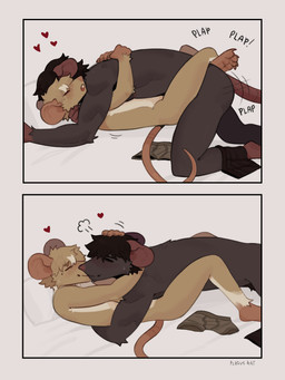anal anal_penetration anthro anthro_on_anthro anthro_penetrated anthro_penetrating anthro_penetrating_anthro blue_eyes blush clothing cuddling duo from_front_position fur grey_body grey_fur happy happy_sex heart_symbol hug hugging_another intimate kissing leg_wrap looking_pleasured lying lying_on_another male male/male male_anthro male_on_bottom male_on_top male_penetrated male_penetrating male_penetrating_male missionary_position nude nude_anthro nude_male obscured_anal obscured_penetration on_back on_bottom on_front on_top onomatopoeia penetration penile penile_penetration penis_in_ass plap romantic romantic_couple sex side_view smile sound_effects tail tan_body tan_fur text underwear underwear_on_floor plaguerat caleb_(plaguerat) doug_(plaguerat) mammal mouse murid murine rat rodent 3:4 absurd_res comic hi_res
