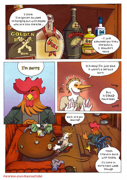 5_fingers alcohol anthro apology bar beverage bodily_fluids candle cellphone clothed clothed_anthro clothed_male clothing dialogue electronics feathers fingers fur glass grey_body grey_fur group hoodie humanoid_hands liquor male multicolored_body multicolored_fur phone red_body red_feathers shirt smartphone speech_bubble sweat sweatdrop text topwear trio two_tone_body two_tone_fur whiskey white_body white_feathers white_fur kantachibli adrian_(kantachibli) benedict_(kantachibli) phillip_(kantachibli) avian bird chicken equid equine galliform heron horse mammal pelecaniform phasianid comic english_text hi_res url