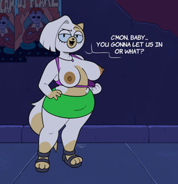 anthro bottomwear clothing clothing_pull dialogue female flashing flashing_breasts footwear green_bottomwear green_clothing green_skirt jewelry looking_at_viewer necklace nipples sandals shirt shirt_pull shirt_pulled_down shoes skirt solo talking_to_viewer text topwear topwear_pull brush_pen_ten adventure_time cartoon_network fionna_and_cake fionna_and_cake_(franchise) cake_the_cat domestic_cat felid feline felis mammal 2025 absurd_res english_text hi_res