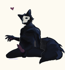 animal_genitalia anthro canine_genitalia genitals kneeling knot knotted_penis latex male penis solo bonerafterbirth bovineafterbirth changed_(video_game) puro_(changed) canid mammal hi_res